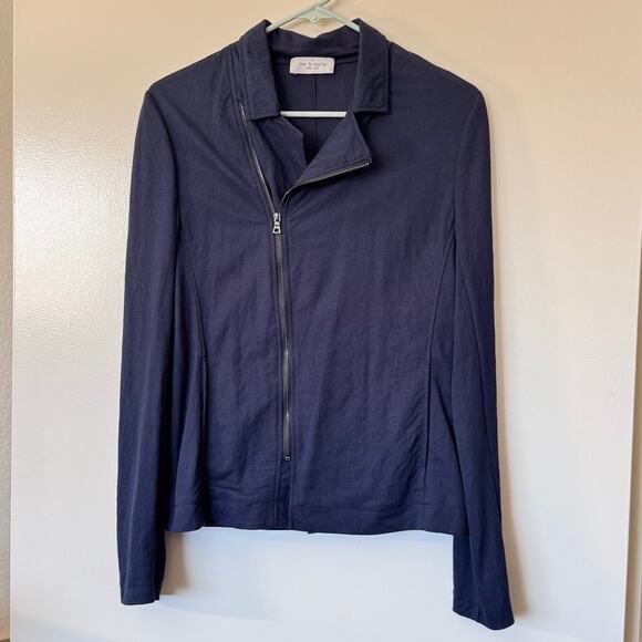 Lola & Sophie Navy Asymetrical Zip Front Light Weight Moto Style Jacket Small - Picture 1 of 3